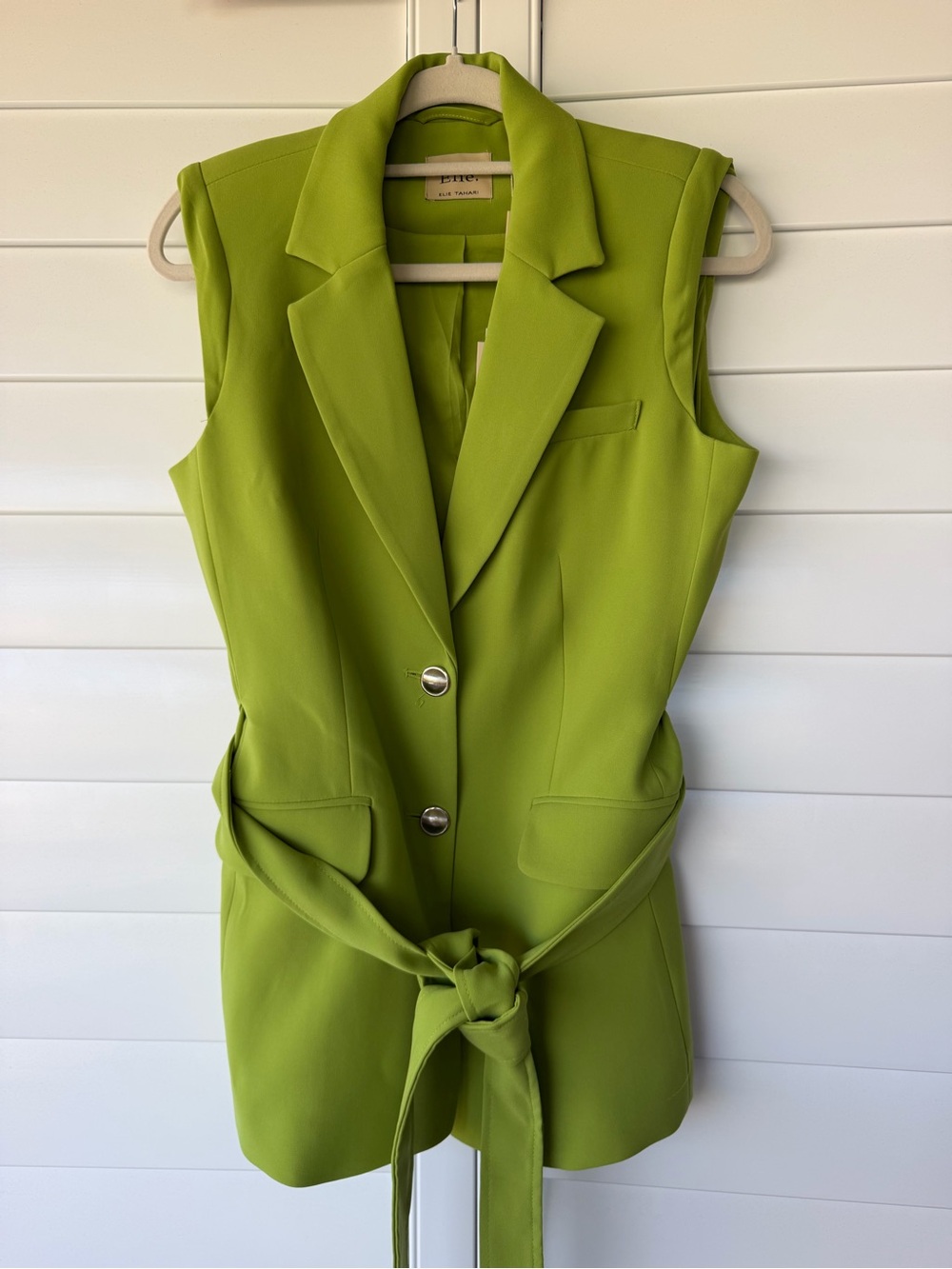 Elie Tahari Lime Green Sleeveless Blazer Vest with Waist Tie